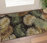 3' X 4' Espresso Beige And Green Wool Botanical Leaves Hand Tufted Area Rug