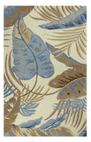 2' X 4' Ivory Blue And Brown Wool Tropical Botanical Hand Tufted Area Rug