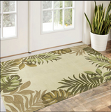 2' X 4' Ivory And Green Wool Botanical Leaves Hand Tufted Area Rug
