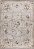 5' X 8' Light Gray Green And Tan Floral Medallion Area Rug