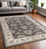5' X 8' Gray And Ivory Floral Medallion Area Rug
