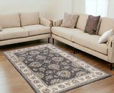 5' X 8' Gray And Ivory Floral Medallion Area Rug