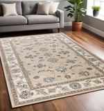 5' X 8' Beige And Ivory Floral Medallion Area Rug