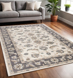 5' X 8' Ivory And Gray Floral Medallion Area Rug