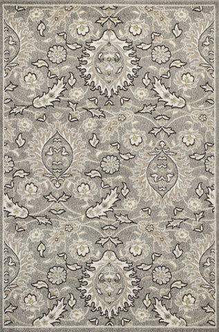 5' X 8' Gray And Ivory Floral Medallion Area Rug