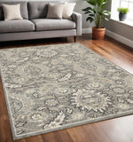 5' X 8' Gray And Ivory Floral Medallion Area Rug