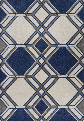 5' X 8' Blue Ivory And Gray Geometric Area Rug