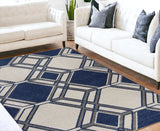 5' X 8' Blue Ivory And Gray Geometric Area Rug