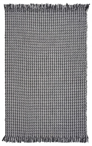 3' X 5' Gray And Light Gray Wool Houndstooth Hand Woven Area Rug