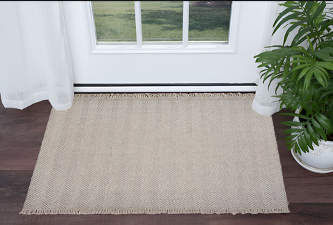 3' X 5' Beige And Gray Wool Chevron Hand Woven Area Rug