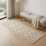 7' Ivory And Brown Wool Geometric Hand Tufted Runner Rug