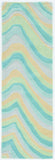 8' Blue Beige And Green Wool Abstract Hand Tufted Runner Rug