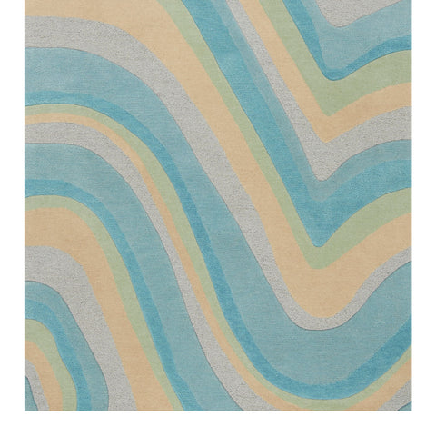 8' Blue Beige And Green Wool Abstract Hand Tufted Runner Rug