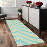 8' Blue Beige And Green Wool Abstract Hand Tufted Runner Rug