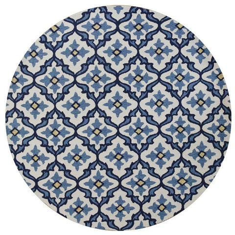 8' Ivory And Blue Moroccan Indoor Outdoor Area Rug