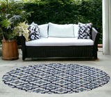 8' Ivory And Blue Moroccan Indoor Outdoor Area Rug