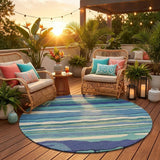 8' Blue Round Abstract Indoor Outdoor Area Rug