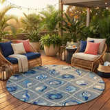 8' Round Gray Round Abstract Handmade Indoor Outdoor Area Rug