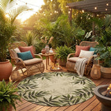 8' Sand Round Floral Indoor Outdoor Area Rug