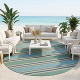 8' Blue Round Striped Indoor Outdoor Area Rug