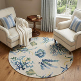 7' Round Uv Treated Polypropylene Ivory Or Blue Area Rug