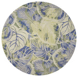 6' Blue Green And Beige Wool Tropical Botanical Hand Tufted Round Rug