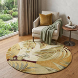 5' Coral Green And Ivory Wool Tropical Botanical Hand Tufted Round Rug