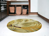 5' Coral Green And Ivory Wool Tropical Botanical Hand Tufted Round Rug