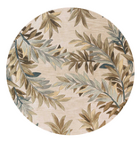 6' Ivory Brown And Blue Wool Botanical Leaves Hand Tufted Round Rug