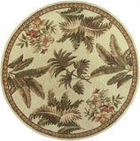 5' Ivory Green And Brown Wool Tropical Botanical Hand Tufted Round Rug