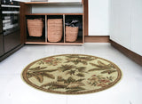 5' Ivory Green And Brown Wool Tropical Botanical Hand Tufted Round Rug