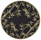 5' Black Green And Brown Wool Tropical Botanical Hand Tufted Round Rug