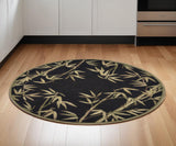 5' Black Green And Brown Wool Tropical Botanical Hand Tufted Round Rug