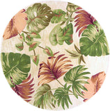6' Beige Green And Pink Wool Botanical Leaves Hand Tufted Round Rug