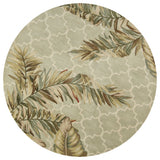6' Sage Taupe And Green Wool Tropical Botanical Hand Tufted Round Rug