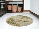 6' Sage Taupe And Green Wool Tropical Botanical Hand Tufted Round Rug