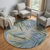 6' Blue and Gray Round Wool Hand Tufted Area Rug