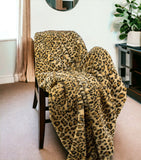 50" X 60" Brown and Black Faux Fur Leopard Plush Throw Blanket