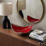 14" Silver And Red Triangular Bowl