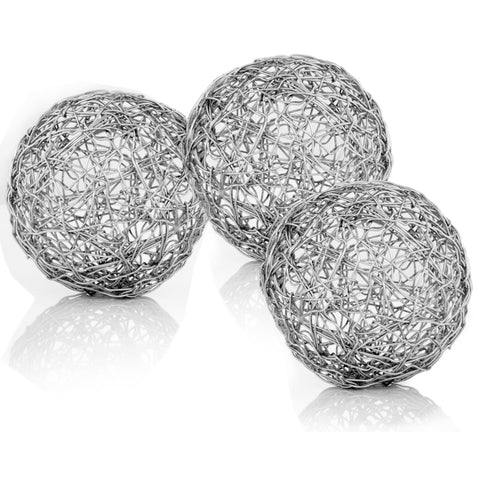 Set of Three Silver Wire 3" Decorative Orbs