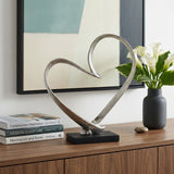 16" Raw Silver And Black Heart Sculpture