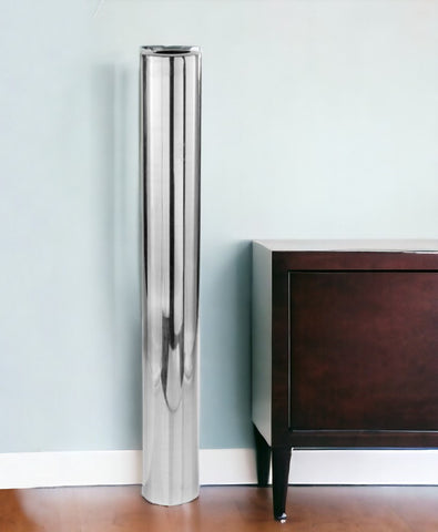 40" Silver Aluminum Cylindrical Floor Vase