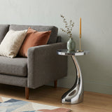 21" Silver Aluminum Round Abstract End Table