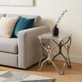 18" Silver And Antiqued White Aluminum Square End Table