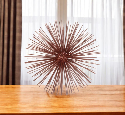 10" Red Iron Decorative Spiky Sphere Tabletop Sculpture