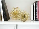 Set of Two Gold Cast Iron Decorative Spiky Sphere Tabletop Sculptures