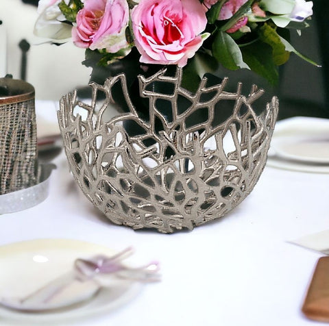 15" Silver Aluminum Twigs Centerpiece Bowl