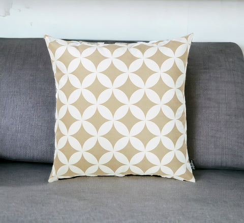 18" Taupe and White Fabrc Throw Pillow Cover