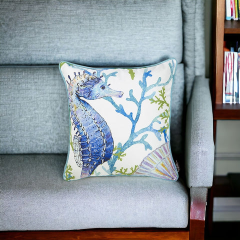 18" Blue And White Fabric Throw Pillow Cover