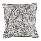 17" Blue Beige and Black Floral Throw Pillow Cover